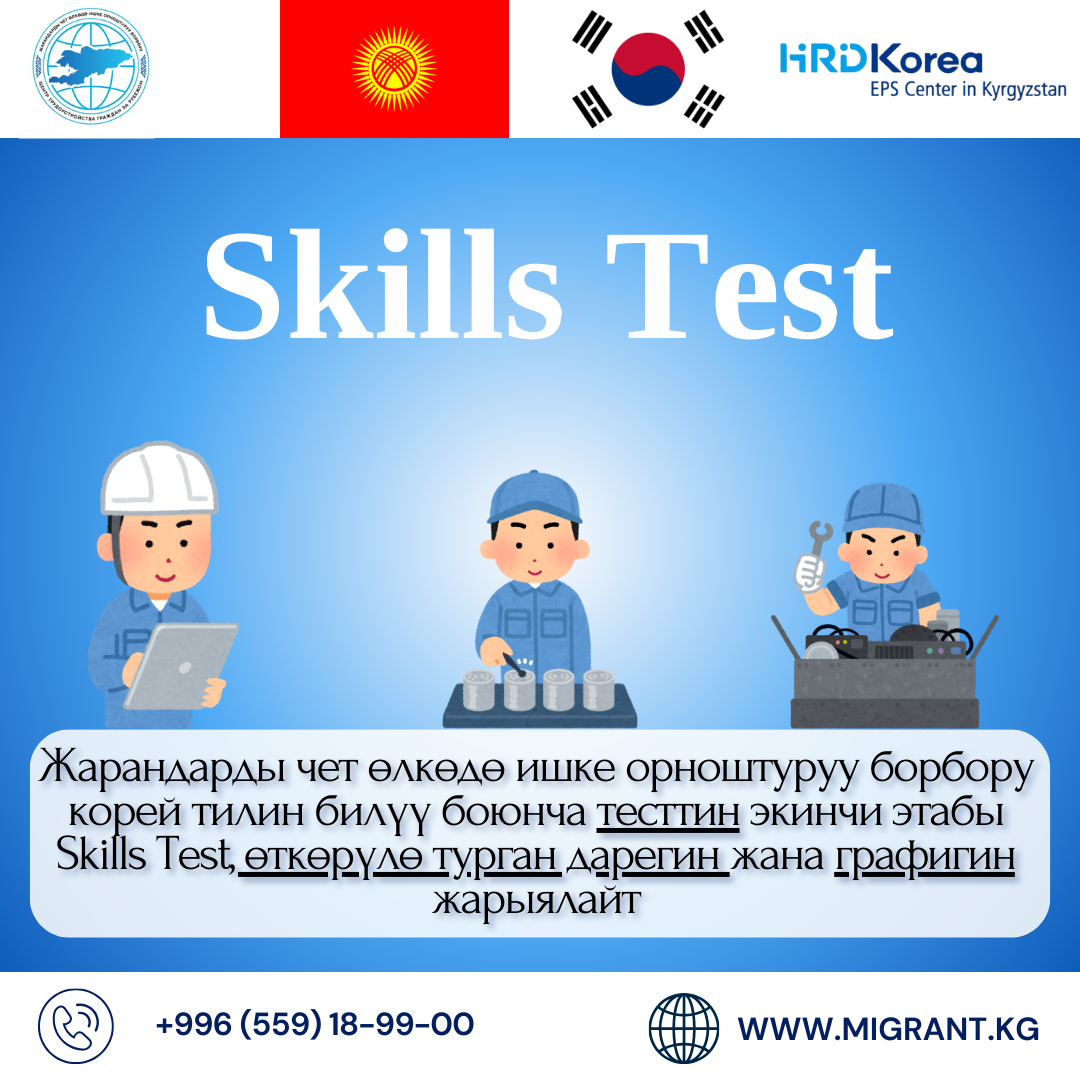 Корей тилин билүү боюнча тесттин экинчи этабы Skills Test, өткөрүлө турган дарегин жана графигин